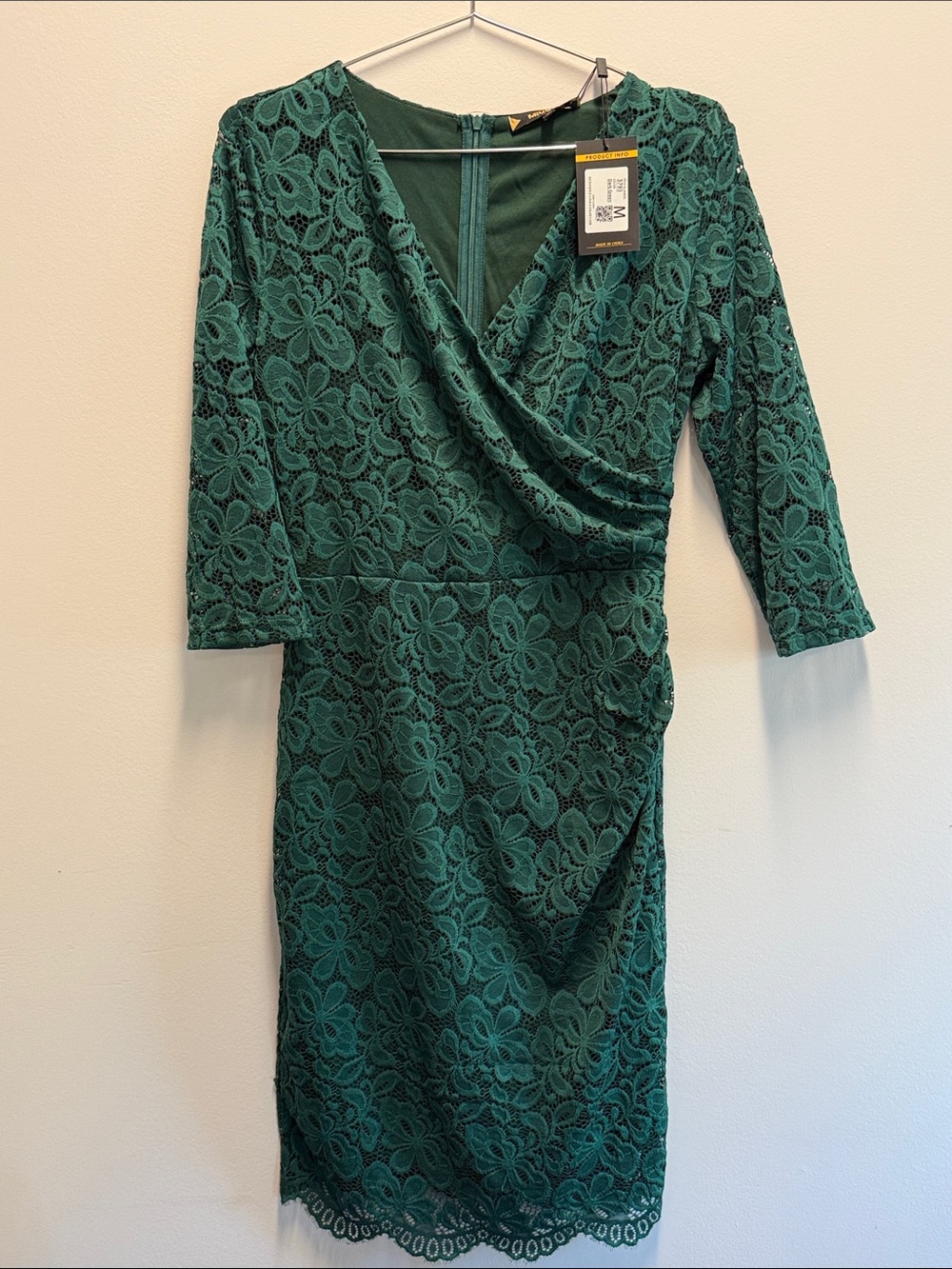Miusol Emerald Green Lace Faux-Wrap Dress